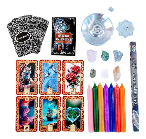 Kit Completo Tarot Lenormand – velas – incenso – porta incenso – castiçal – livro do tarô