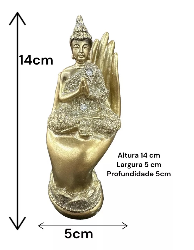 Estatua do Buda Meditando Dourada  Resina Escultura 14cm